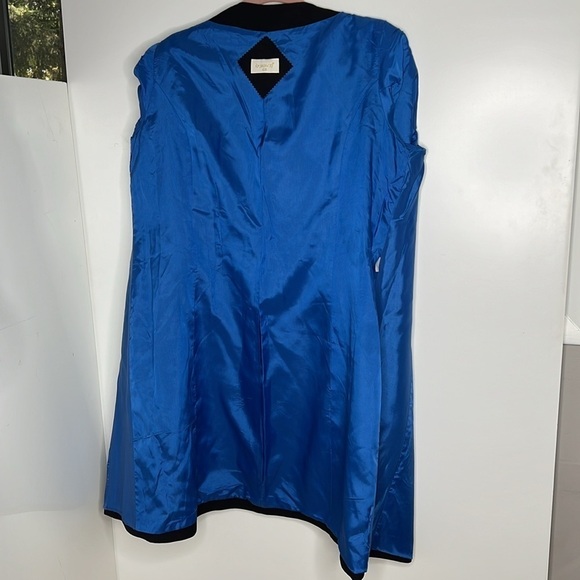 Bona Vita Sz 46 Black Blue Satin Lined 3/4 Sleeve Button Over Coat - Picture 10 of 10